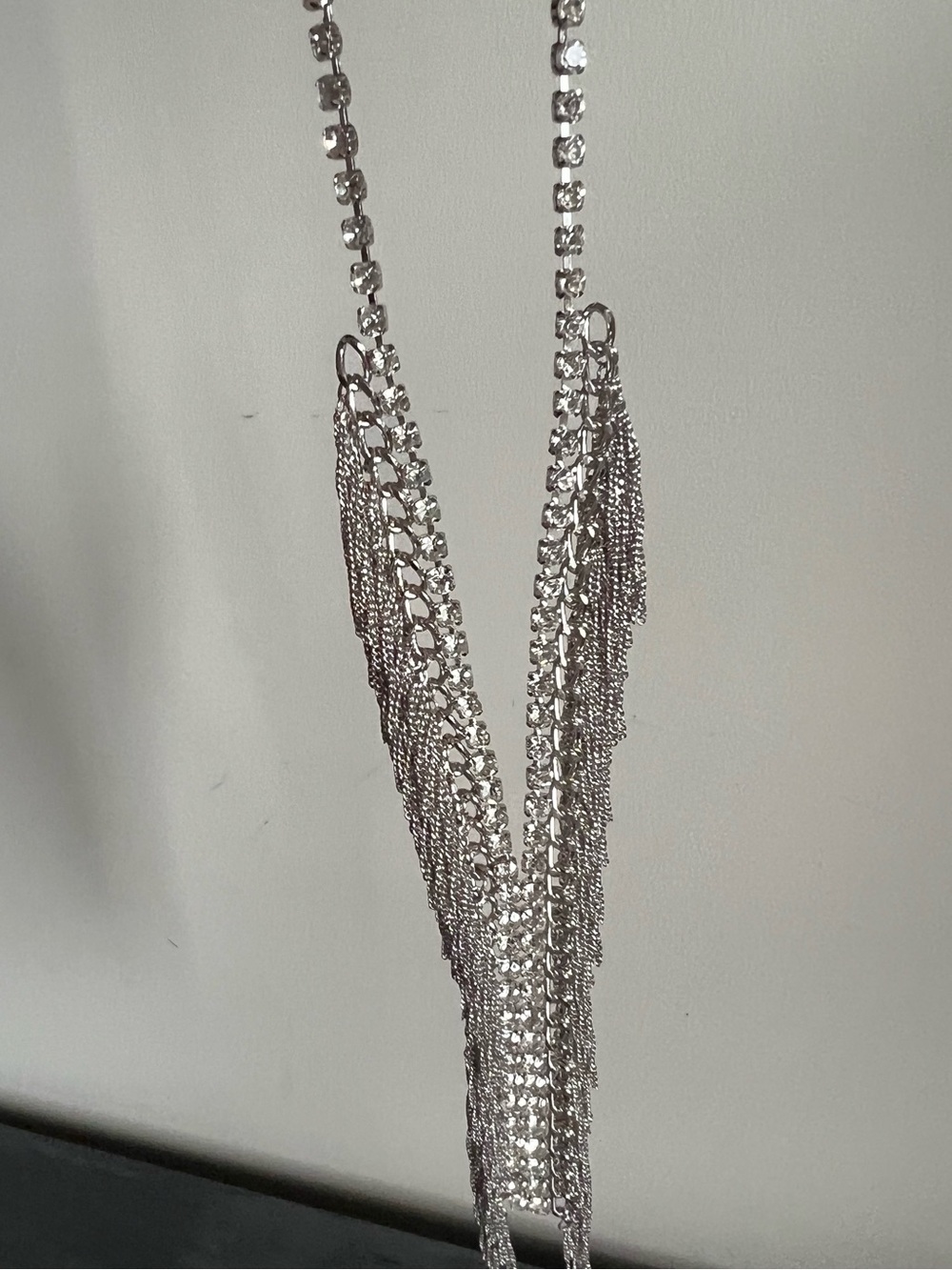Rhinestone Multi-Strand Fringe Necklace - Silver Women's Jewelry